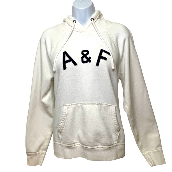 Abercrombie & Fitch Tops - ABERCROMBIE & FITCH WOMENS WHITE LONG SLEEVE HOODIE WITH KANGAROO POCKETS XL